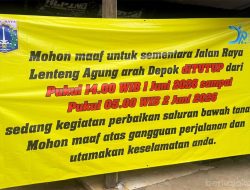Jalan Lenteng Agung Arah Depok Ditutup Sementara