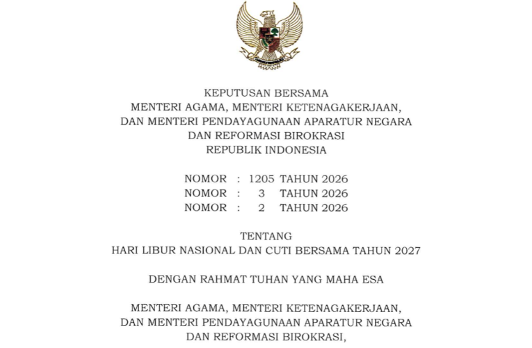 Pemerintah Tetapkan 18 Hari Libur Nasional dan 8 Hari Cuti Bersama 2027